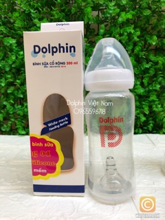 (Tặng thêm 1 núm) Bình sữa cổ rộng Dolphin 200ml/300ml