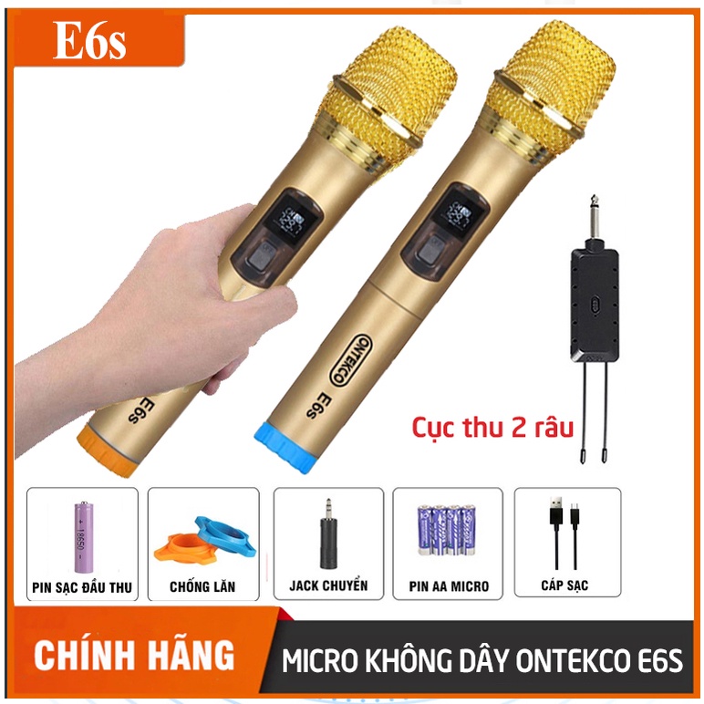 Micro không dây Ontekco E6s PLUS cao cấp bảo hành 12 tháng- míc chống rú dành cho loa kéo vang âmli.