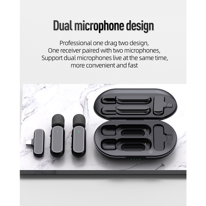 Micro Không Dây Có Hộp Sạc Và Thu Âm Cho Điện Thoại iPhone Và Android
