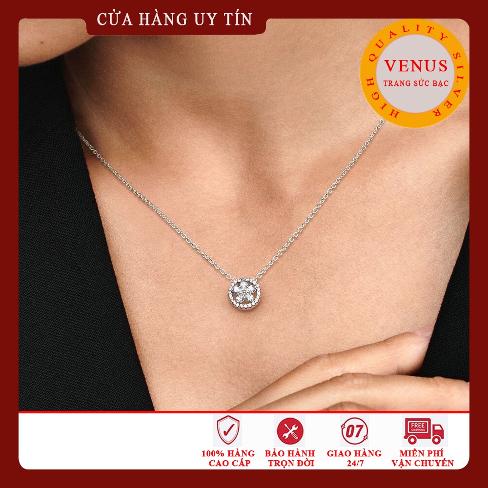 Dây chuyền bạc 925 mặt hoa đá 5 cánh- Trang sức bạc Venus