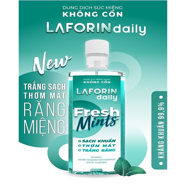 Nước súc miệng Laforin Daily không chứa cồn 500ml - sạch khuẩn, trắng răng, thơm miệng - AZEVA