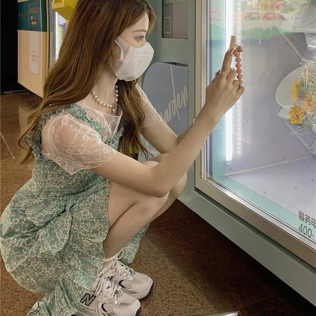 COZOK Set Áo Sát Nách + Đầm Hoa Hai Dây Nhấn Eo Phong Cách Hàn Quốc