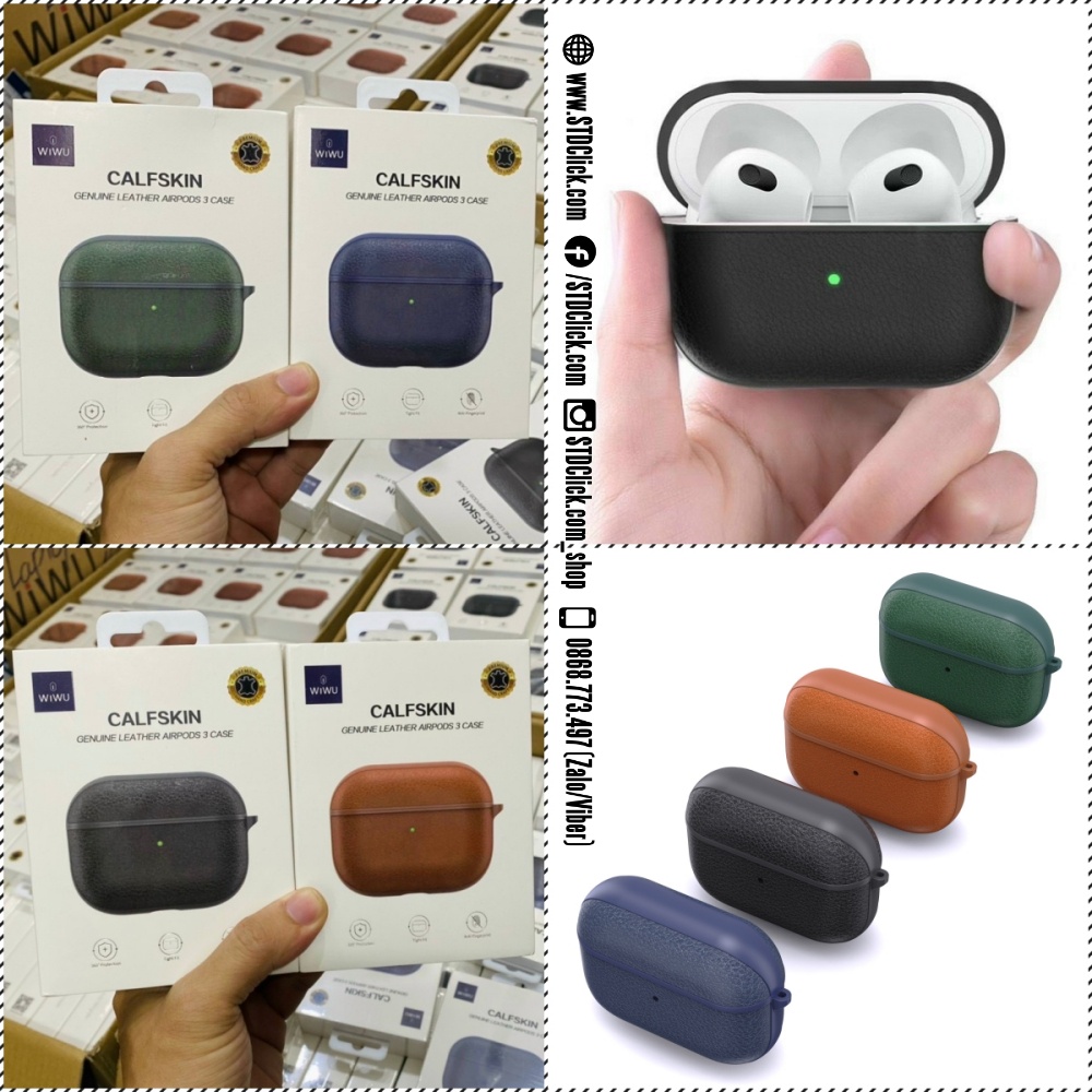 BAO DA AIRPODS 3 - AIRPODS PRO - AIRPODS 1 - 2 WiWU CALFSKIN CHÍNH HÃNG