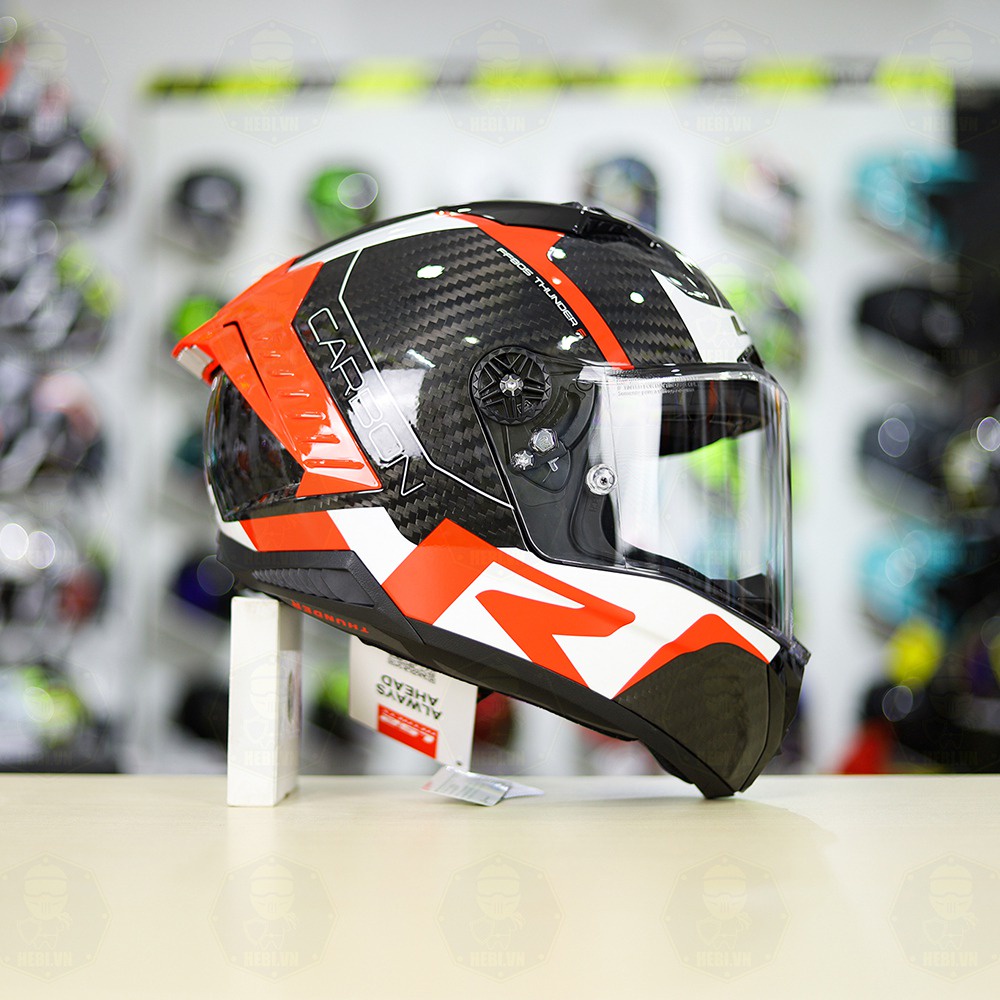 Nón Fullface LS2 FF805 Thunder Full Carbon Trắng Đỏ Bóng + Tặng Kèm Kính Đen Chính Hãng Freeship