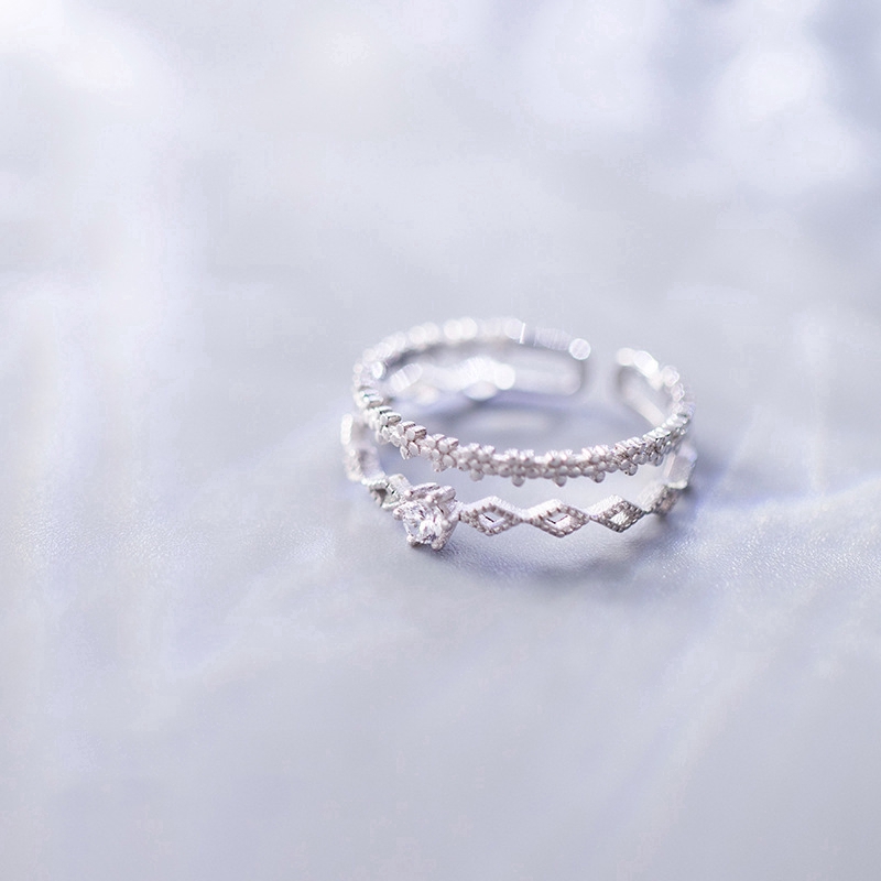Exquisite Kim Cương Bông Hoa Mở Nhẫn Diamond Zircon Flower Open Ring Women Jewelry