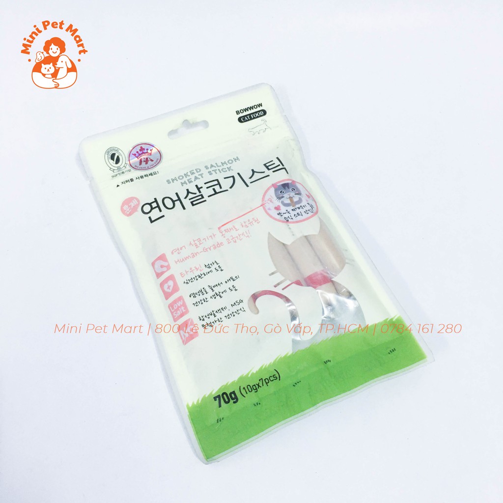 Que cá hồi xông khói, bánh thưởng cho mèo BOWWOW 70g - Gói 7 cây