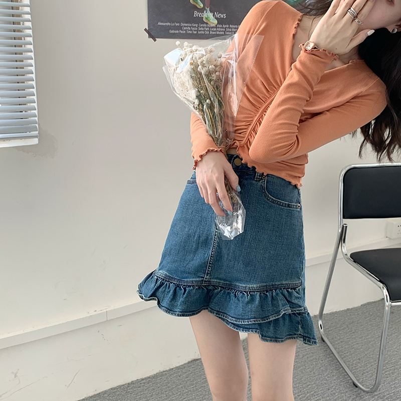 chân váy jean Lưng Cao Dáng Chữ A Thiết Kế Trẻ Trung Hợp Thời Trang