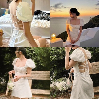 ĐẦM TRẮNG TAY PHỒNG ĐAN DÂY LƯNG NƠ SEXY