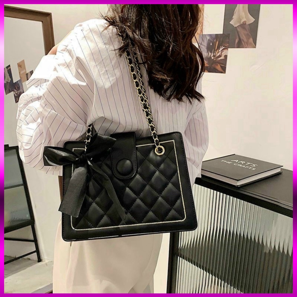 Túi xách đẹp dây đeo kẹp nách phối nơ phong cách hàn quốc, chất da PU mềm