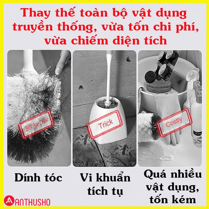 Cọ Vệ Sinh Chà Bồn Cầu Toilet Nhà Tắm diệt vi khuẩn ANTHUSHO - Đầu cọ dùng 1 lần