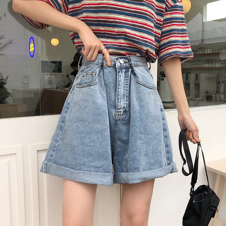 Quần Short Denim Ống Rộng Lưng Cao Thời Trang Mùa Hè Hàn Quốc Dành Cho Nữ
