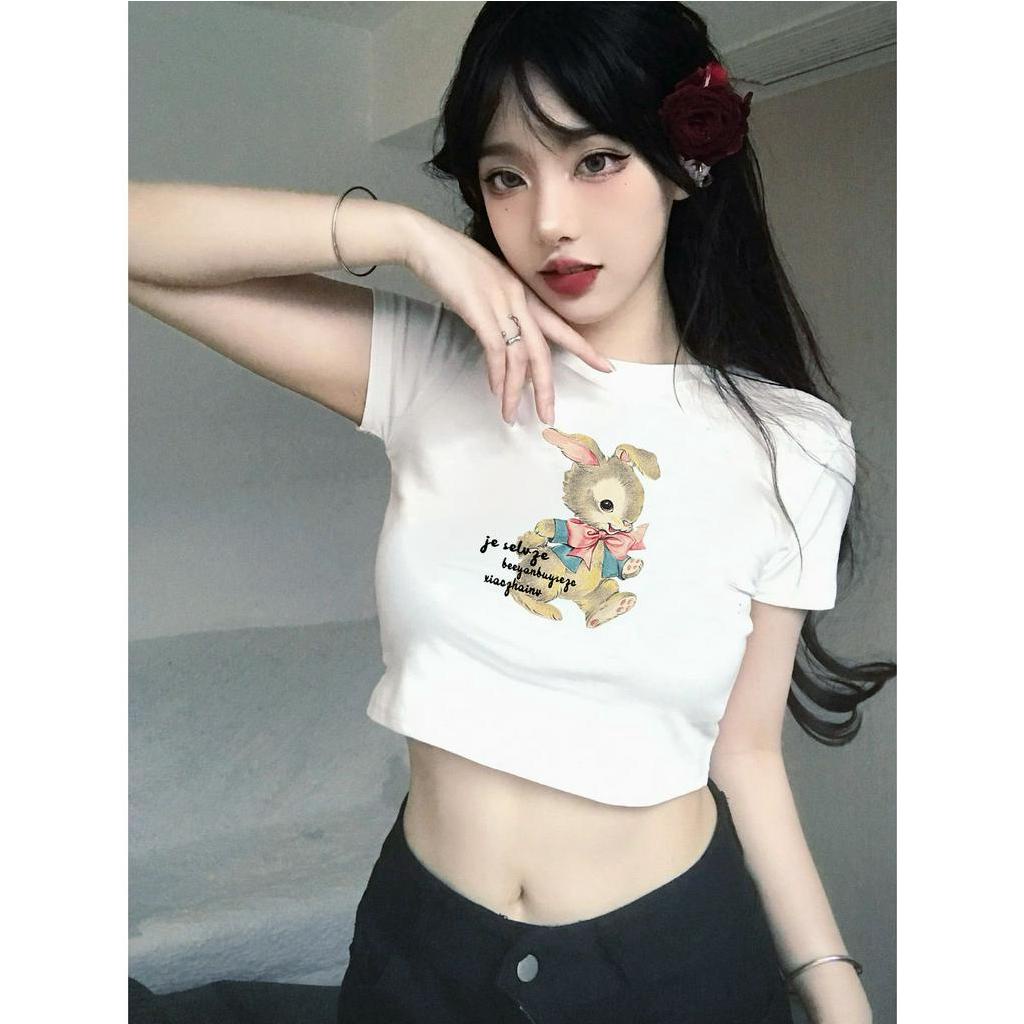 Cocory vn Áo Thun Croptop Tay Ngắn Chất Liệu Cotton In Họa Tiết Phong Cách Retro Cho Nữ
