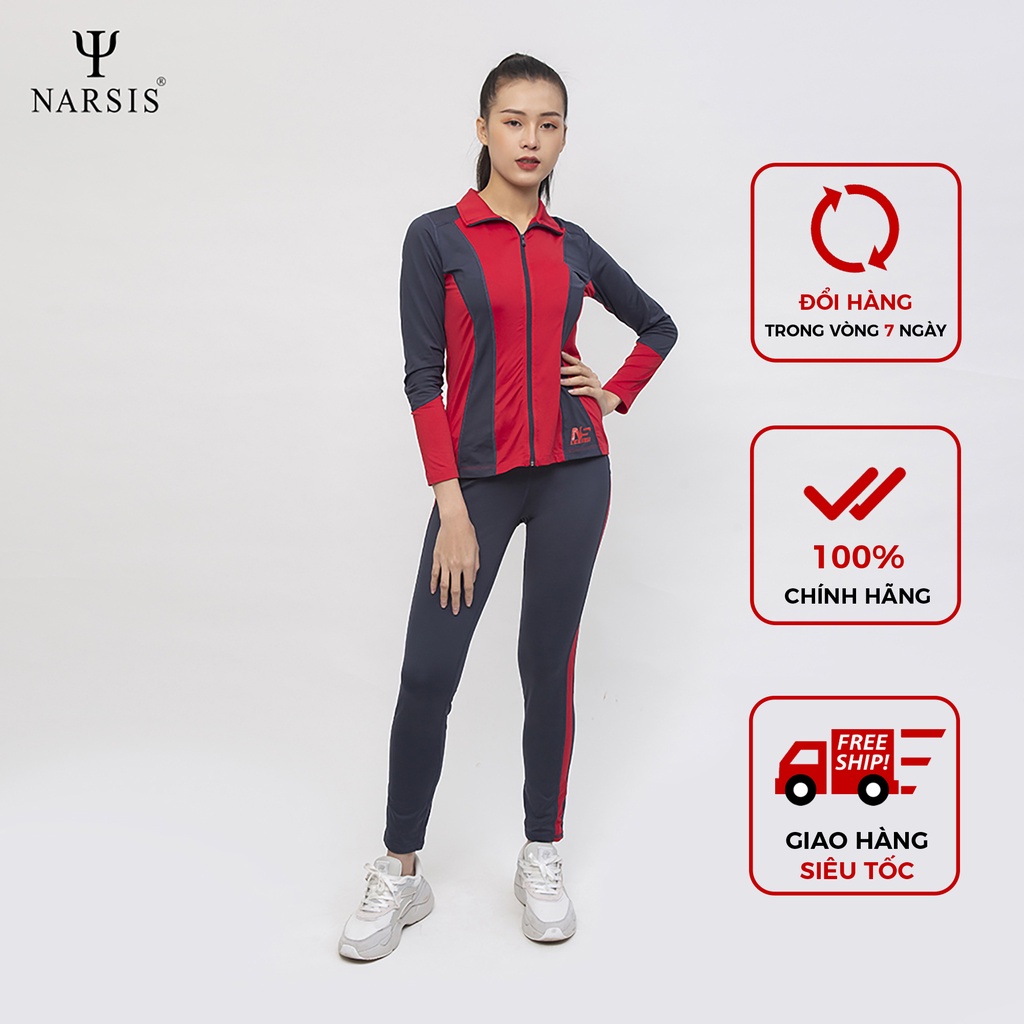 [NEW] Bộ nữ thể thao M0026 Narsis màu đỏ phối ghi kéo khóa thiết kế trẻ trung năng động