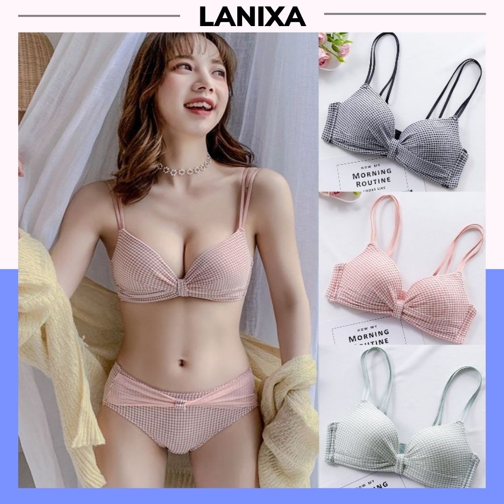 Áo lót nữ không gọng đệm mút mỏng ôm trọn vong 1 đầy quyến rũ, Áo ngực nữ kẻ caro đẹp và gợi cảm LANIXA A113