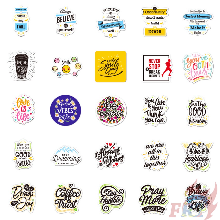 ❉ Miếng Dán Chữ Tiếng Anh 05 Kiểu Cổ Điển Độc Đáo ❉ Bộ 50 Sticker Chống Thấm Nước Họa Tiết Doodle Hợp Thời Trang