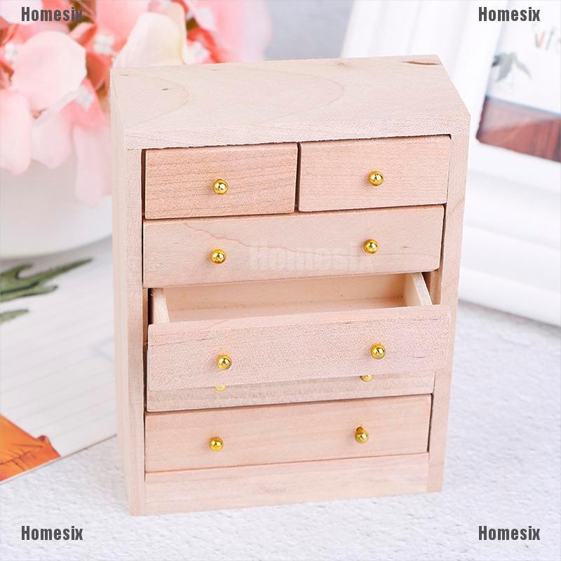 [HoMSI] 1/12 Miniature Wooden Drawer Cabinet Unpainted Miniature Doll House Accessory SUU