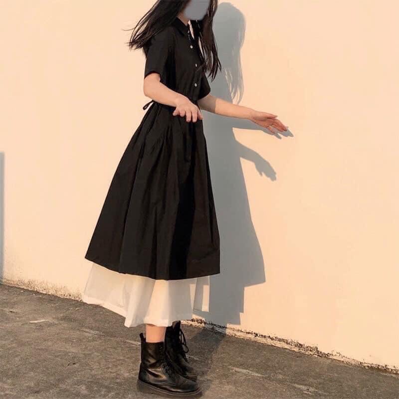 Váy đen pha chân bèo trắng cá tính | BigBuy360 - bigbuy360.vn