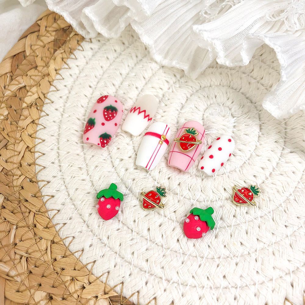 [Hàng mới về] Bộ 10 phụ kiện trang trí móng tay nghệ thuật hình trái cây hoa trái tim 3D nhiều màu sắc đáng yêu