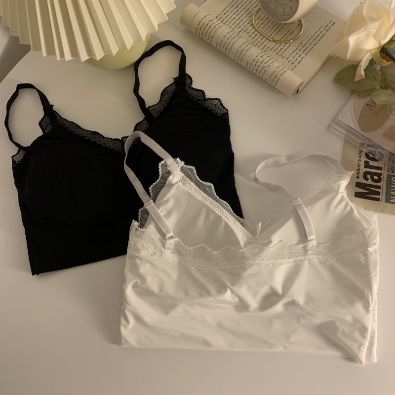 Áo Lót Lụa Không Gọng Phối Ren Phong Cách Hàn Quốc