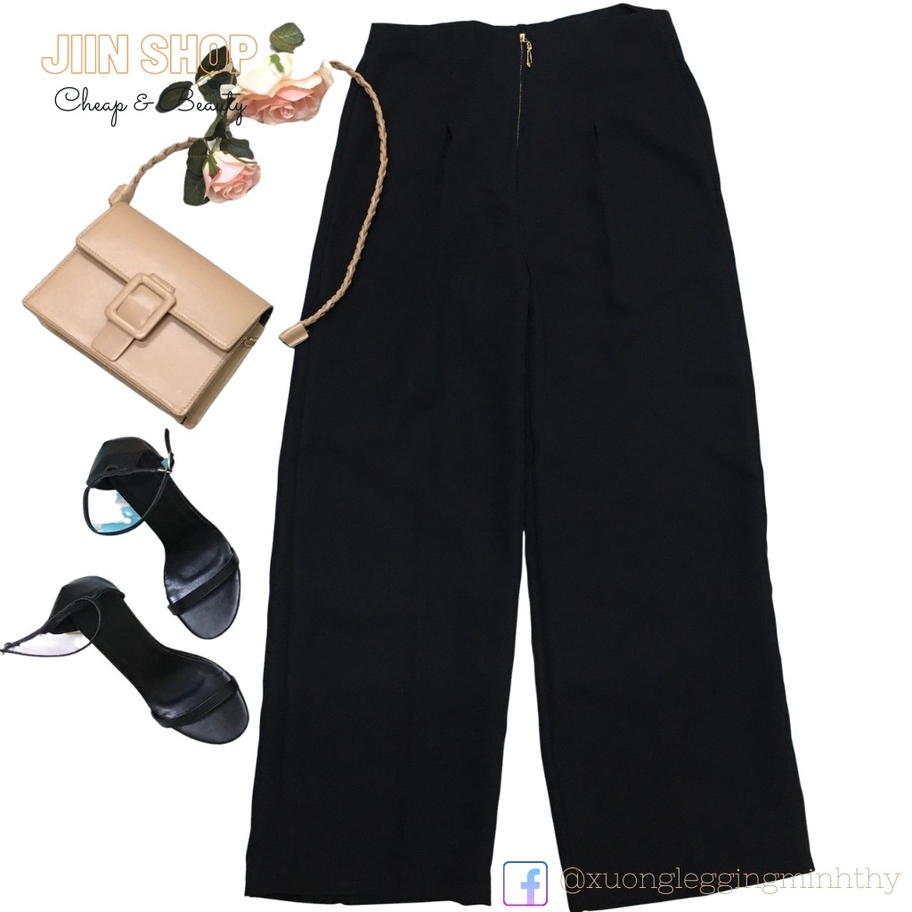 Quần suông cạp cao, ống rộng khóa trước giúp che bụng, tôn dáng by Jiin shop | BigBuy360 - bigbuy360.vn