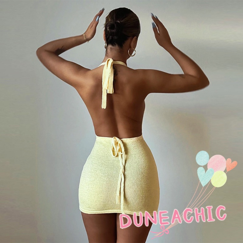 DUNEA Đầm sát nách cổ chữ V thiết kế hở lưng quyến rũ