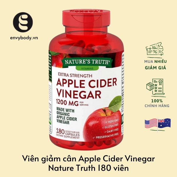 Viên uống giảm cân giảm mỡ bụng Apple Cider Vinegar Nature Truth của Mỹ 1200mg Hộp 180 viên