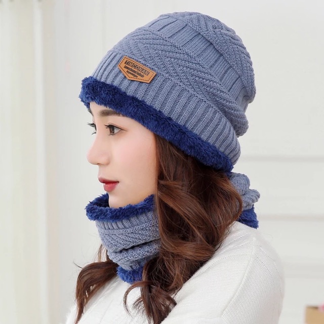 Set mũ+ khăn lót lông ấm áp cho nam/nữ hàng QCCC