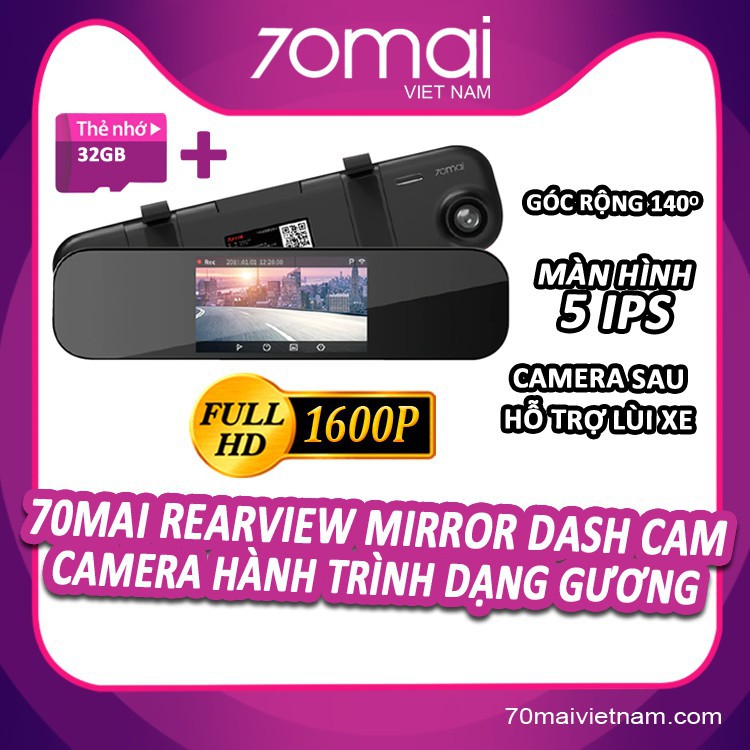 {Camera +thẻ 32G, không cam lùi} Camera hành trình dạng gương 70MAI rearview Dash cam Midrive D04 - Tiếng Anh Quốc Tế | BigBuy360 - bigbuy360.vn