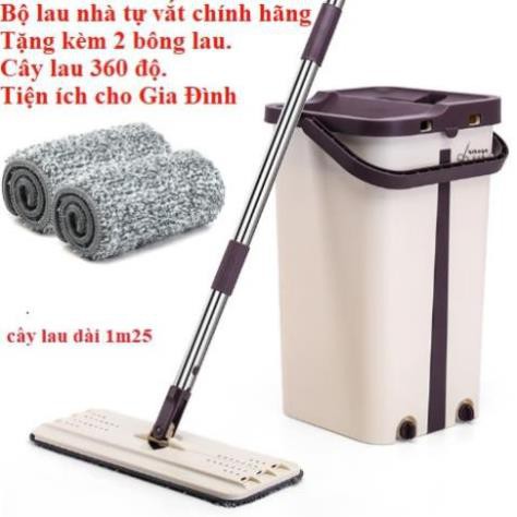 Bộ Cây Lau Nhà 360 Độ Chính Hãng Cao Cấp Mặt Lau Hình Chữ Nhật kèm 2 bông lau