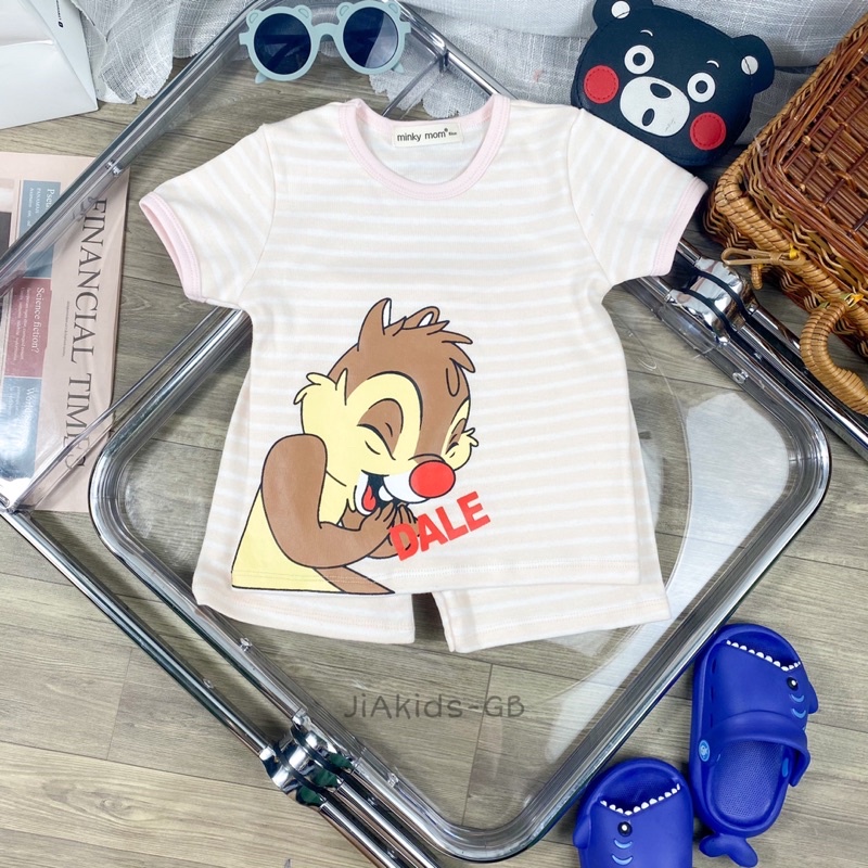 TNin92 Bộ Ngắn Tay Cotton Hàn Sọc In Hoạt Hình Cho Trẻ Từ 8kg đến 19kg