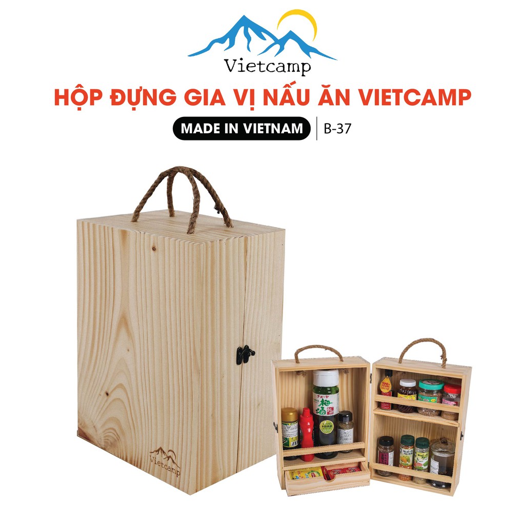 Hộp gỗ đựng đồ gia vị nấu ăn dã ngoại Vietcamp - B37