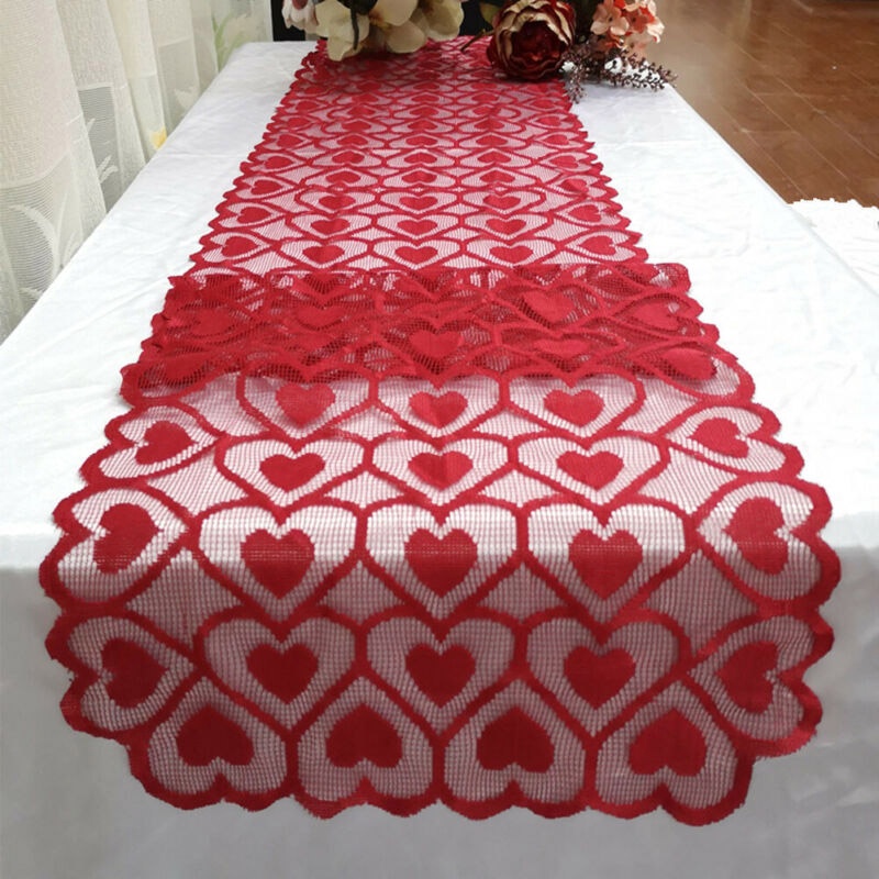 Khăn Trải Bàn Ren Hình Trái Tim Đỏ Trang Trí Bàn Tiệc/Tiệc Tùng/Bàn Cà Phê Valentines