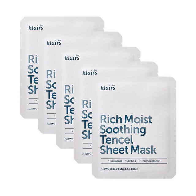 COMBO 5 Mặt Nạ Cao Cấp Phục Hồi Da Nhạy Cảm Dear Klairs Sheet Mask 25ml