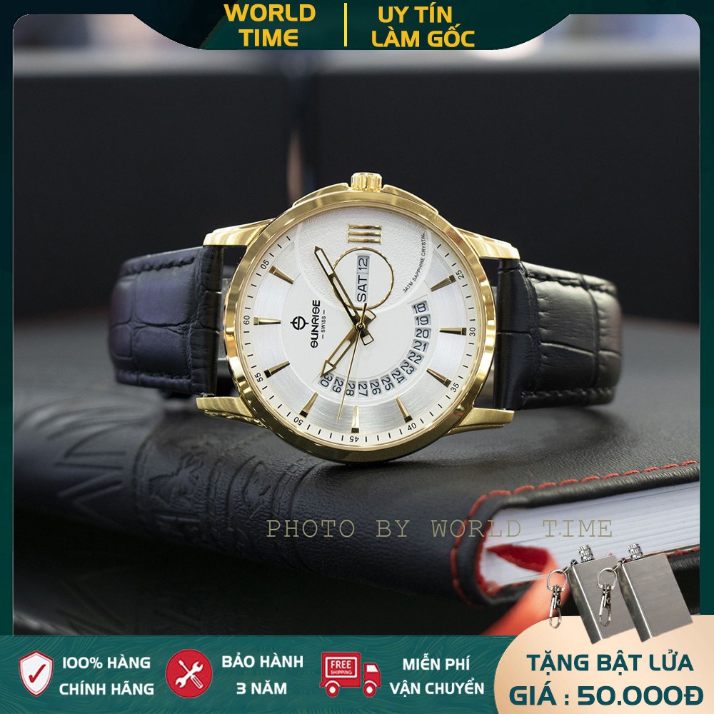 Đồng Hồ Nam Sunrise 1130SA W  [ Chính Hãng Full Box ] Sapphire Chống Xước , Chống Nước 5.0 -Dây Da cao Cấp