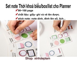 Set note Thời khoá biểu/box/list cho sổ planner sổ kế hoạch