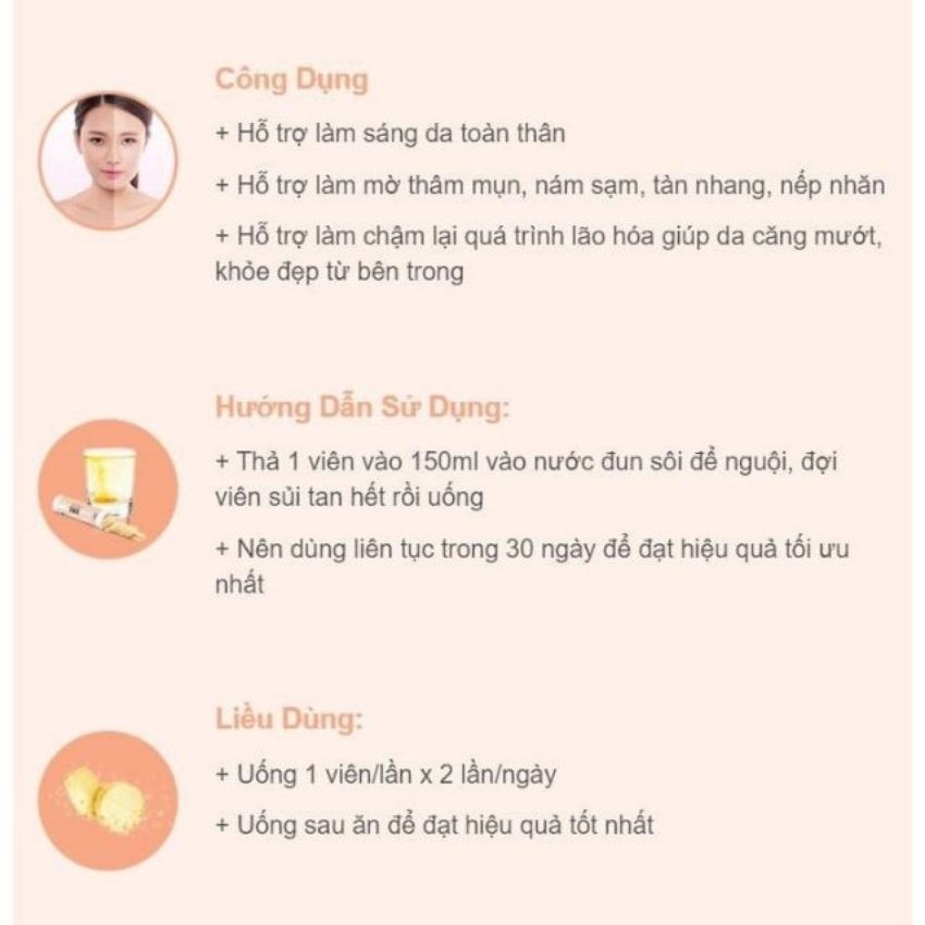 Viên Uống Trắng Da Glutathione Dạng Sủi Với Collagen, Vitamin C Hỗ Trợ Làm Đẹp Da, Giảm Mờ Nám. Hiệu Quả Sau 30 Ngày | BigBuy360 - bigbuy360.vn