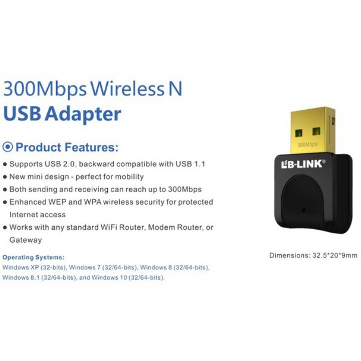 Bộ thu Wifi LB-LINK BL-WN351 – CHÍNH HÃNG – Bảo hành 24 tháng – Tốc độ truyền tải không dây 300Mbps