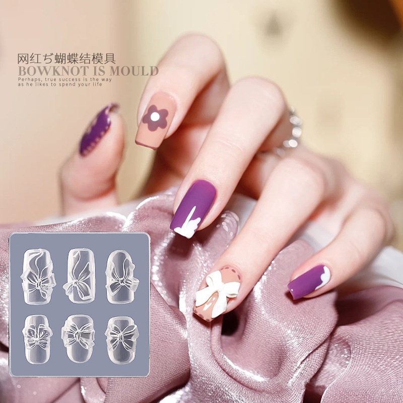 Khuôn silicon nail Yapas đắp gel bột tạo hình nơ gấu hoa hồng, khuôn làm charm nail họa tiết trang trí móng