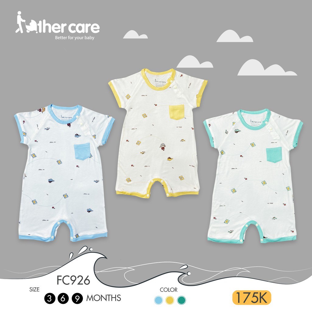 Body cộc tay cài chéo họa tiết túi ngực trẻ em Fathercare