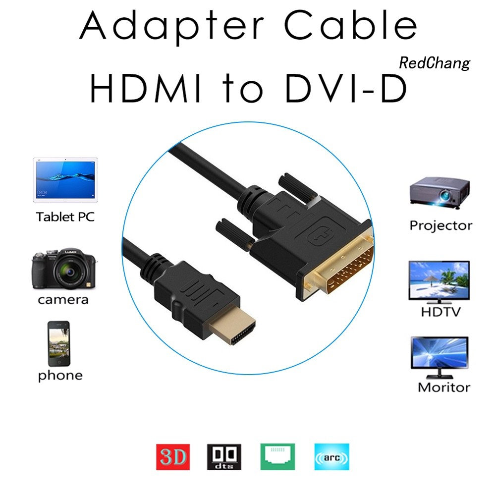 -SPQ- HDMI to DVI Cable Adapter 24+1 Pin Male 1080P Converter Wire Cord for TV Laptop