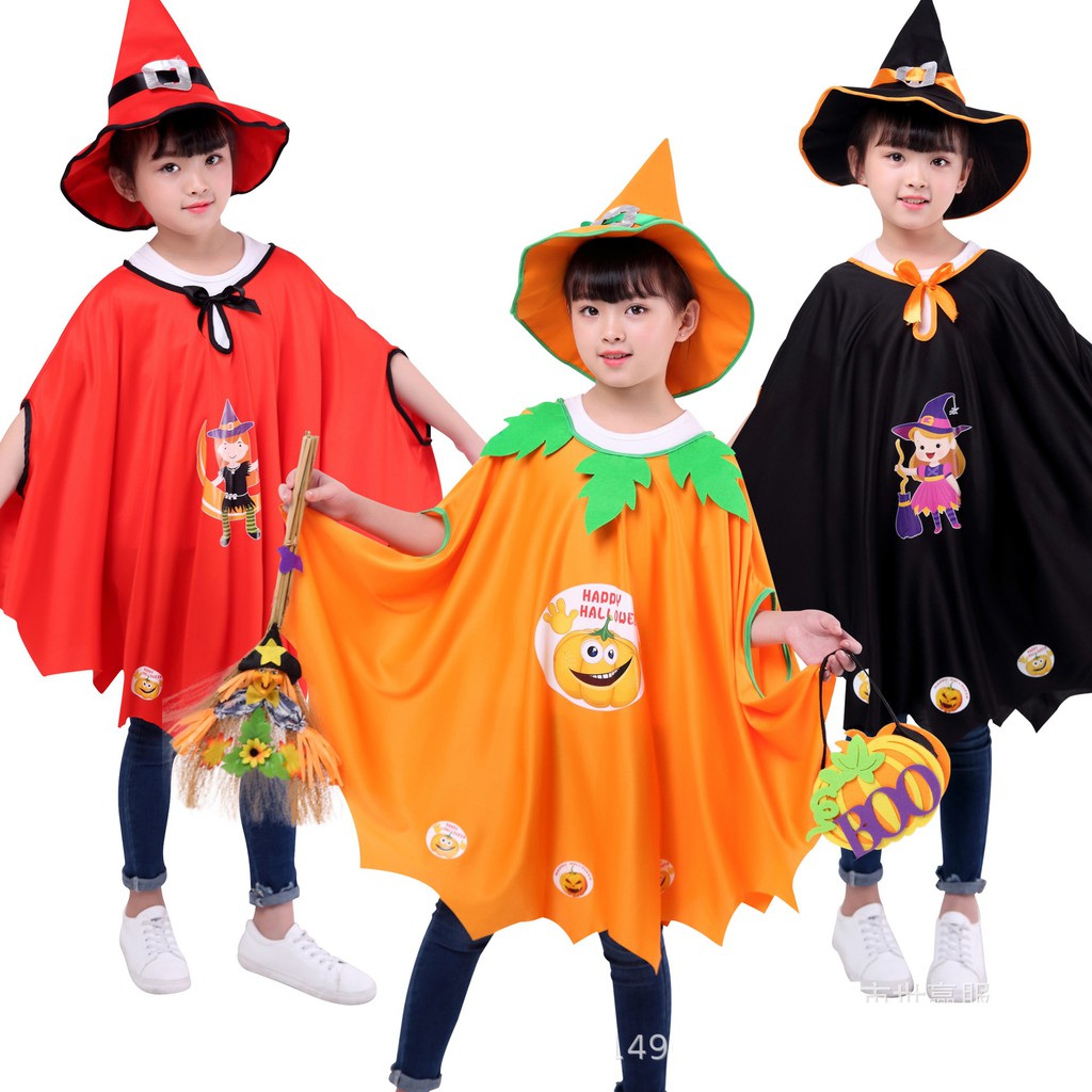 [ Hình thật, video thật] Hóa trang Halloween Set 2 chi tiết Áo choàng và mũ cánh dơi hóa trang phù thủy cho bé gái