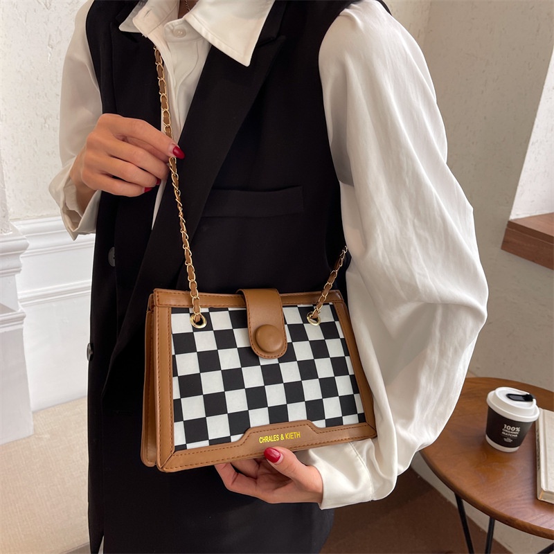 Túi Đeo JASMIN NOIR Chéo Dáng Vuông Nhỏ Họa Tiết Caro Phối Dây Xích Thời Trang Cao Cấp Cho Nữ