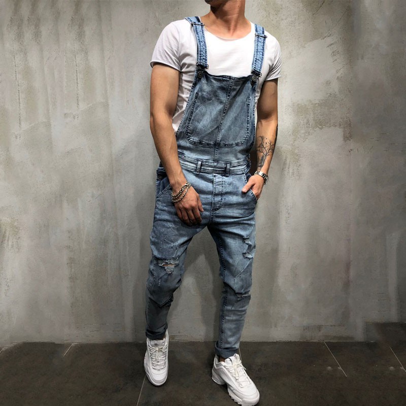 Quần Yếm Denim Rách Cá Tính Hợp Thời Trang Cho Nam