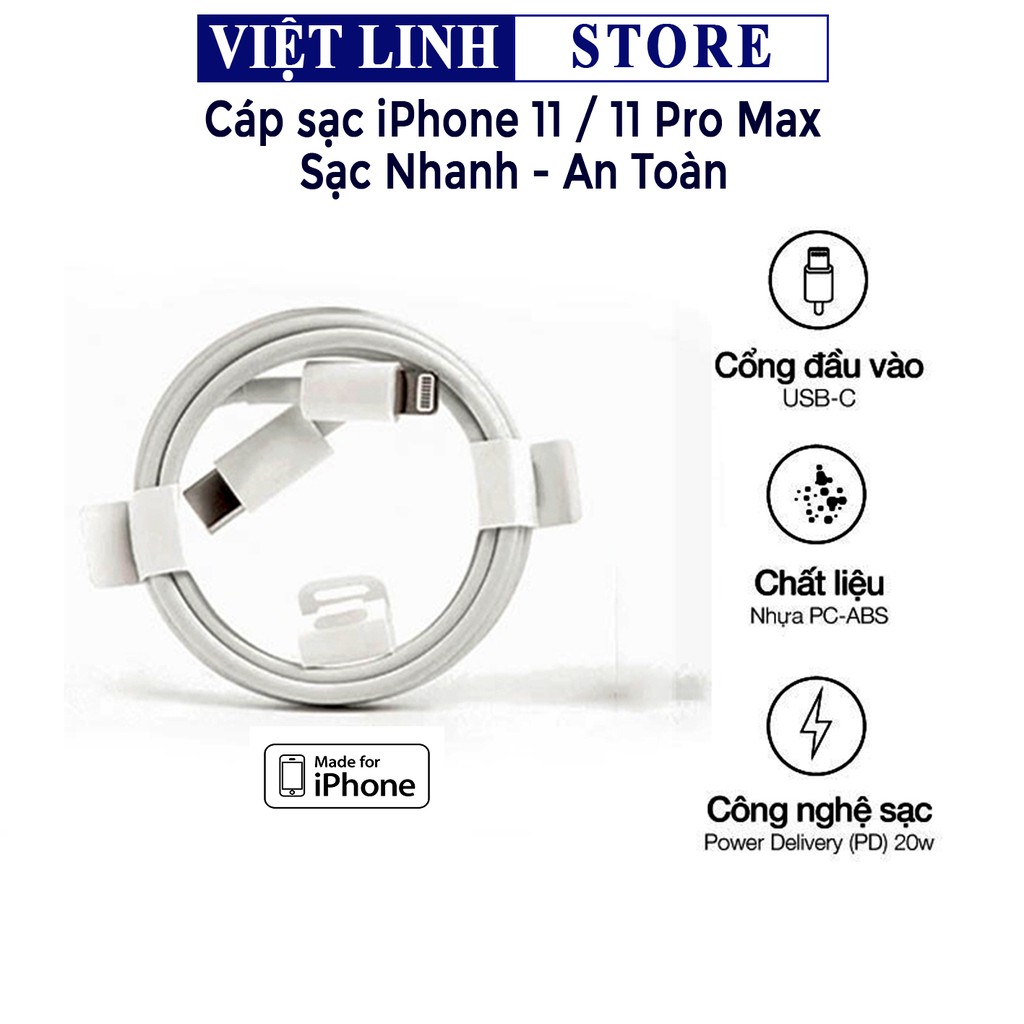 Dây cáp sạc iPhone sạc nhanh PD 20w 18w, dành cho iphone 11/11 promax, Ipad, iPhone - Hàng chính hãng - Việt Linh Store