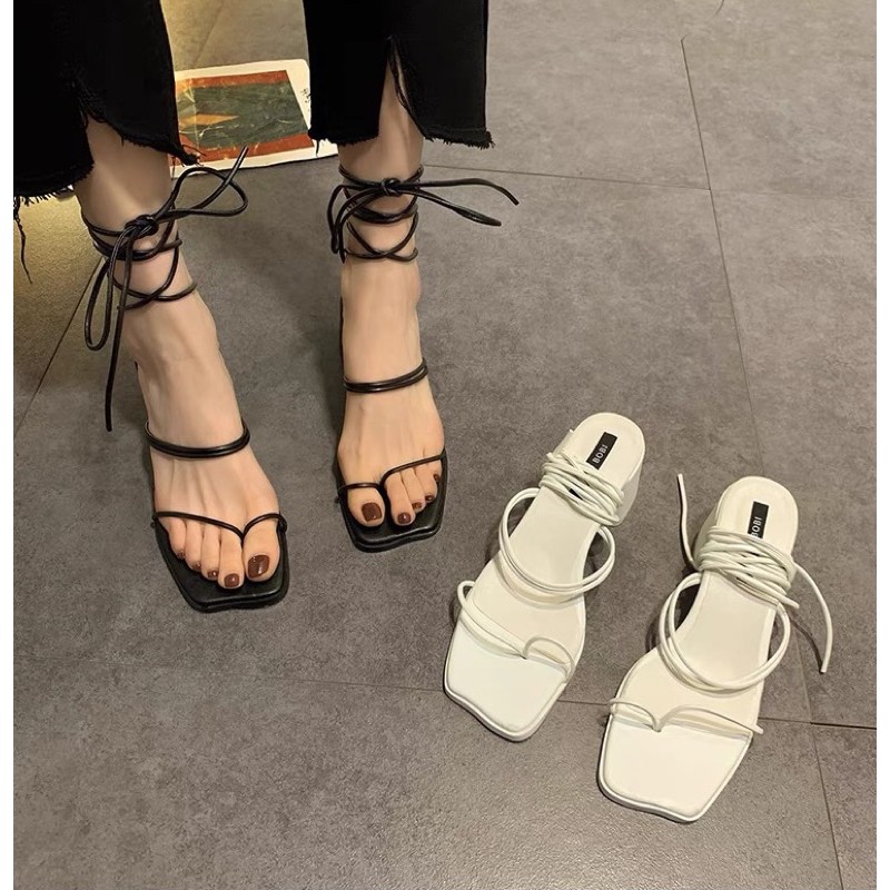 (ORDER) Sandal nữ xỏ ngón dây mảnh thời trang cao 6cm sandals buộc dây cao