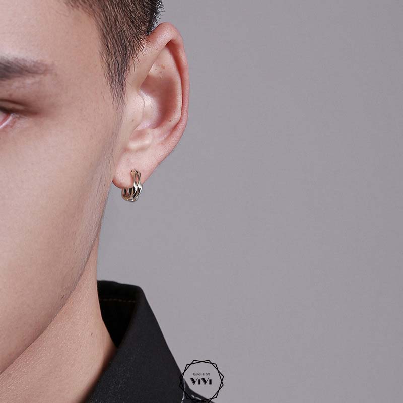 Bông tai bạc nam cá tính vòng xoắn đôi Douhelix – khuyên tai bạc ViVi_Gift
