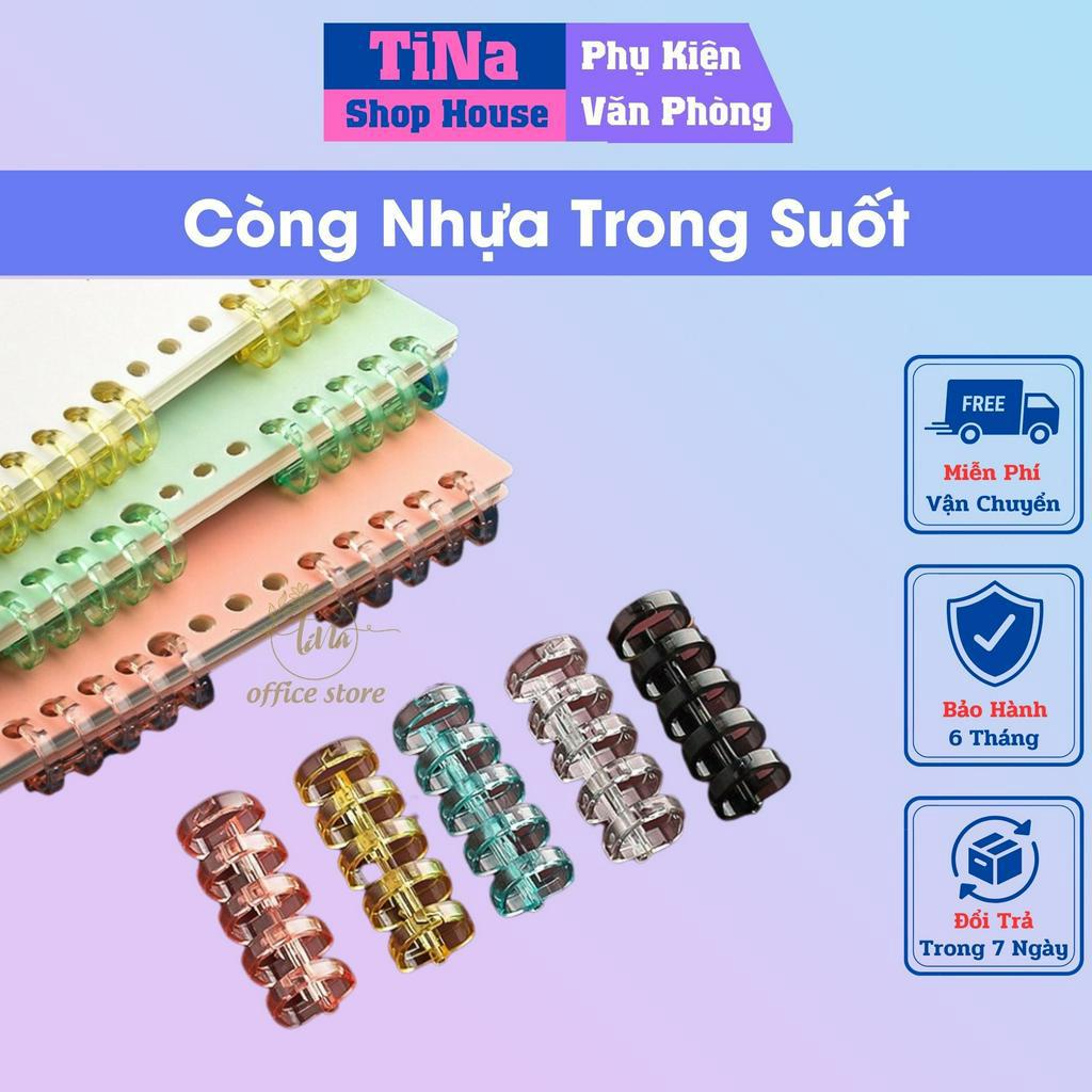 Còng Binder TINA OFFICE A4 Nhựa Trong Suốt 6 Màu Làm Sổ - Còng Nhựa Kẹp Tài Liệu A4/A5/B5, Còng Sổ, Sổ Còng Handmade