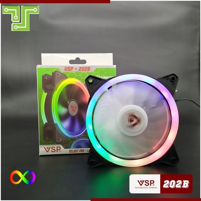 Fan Case VSP V202B Led 2 Mặt Rainbow 12cm