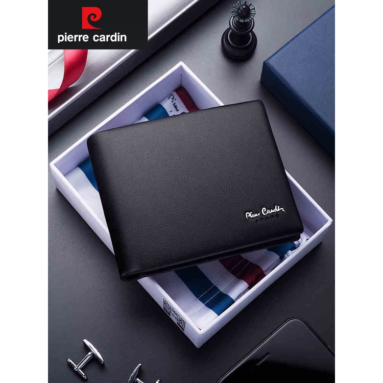 Ví da Pierre Cardin chính hãng màu đen da bò thật ví ngang PCJ2037