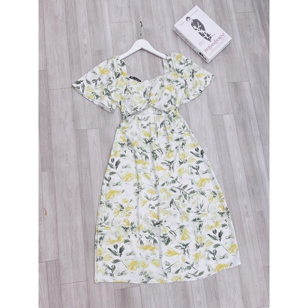 HÌNH THẬT - Đầm hoa đan dây ngực khoét eo tay tiên